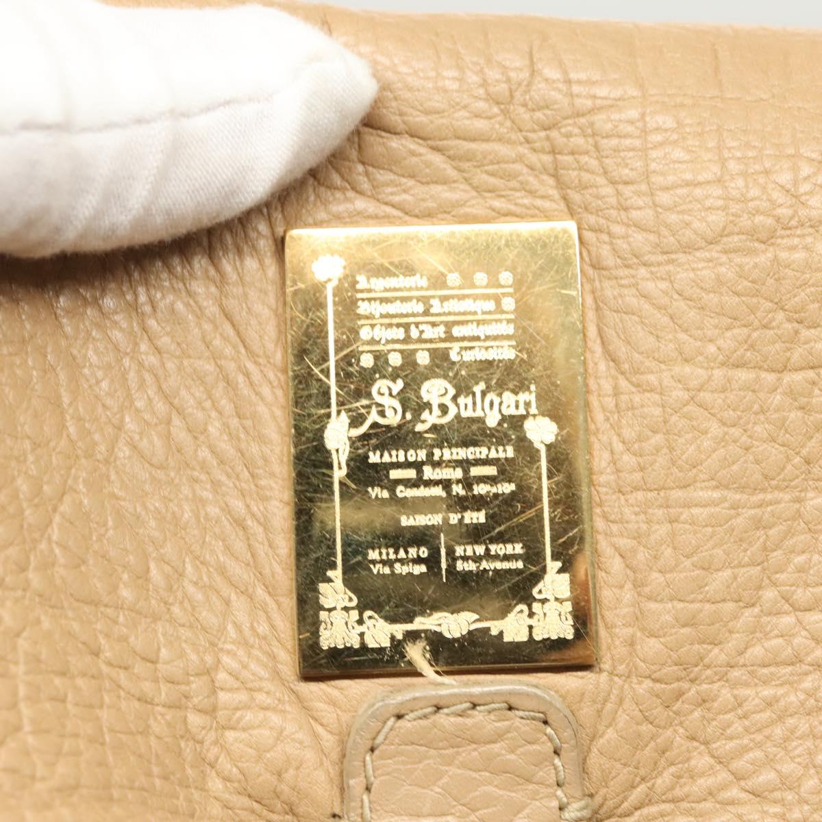 BVLGARI Shoulder Bag Leather Beige Gold Auth 124489