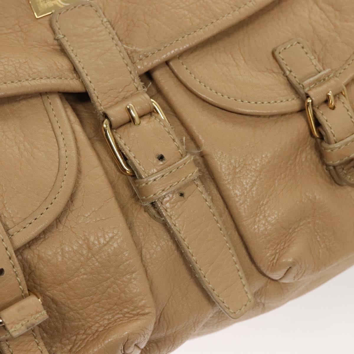 BVLGARI Shoulder Bag Leather Beige Gold Auth 124489