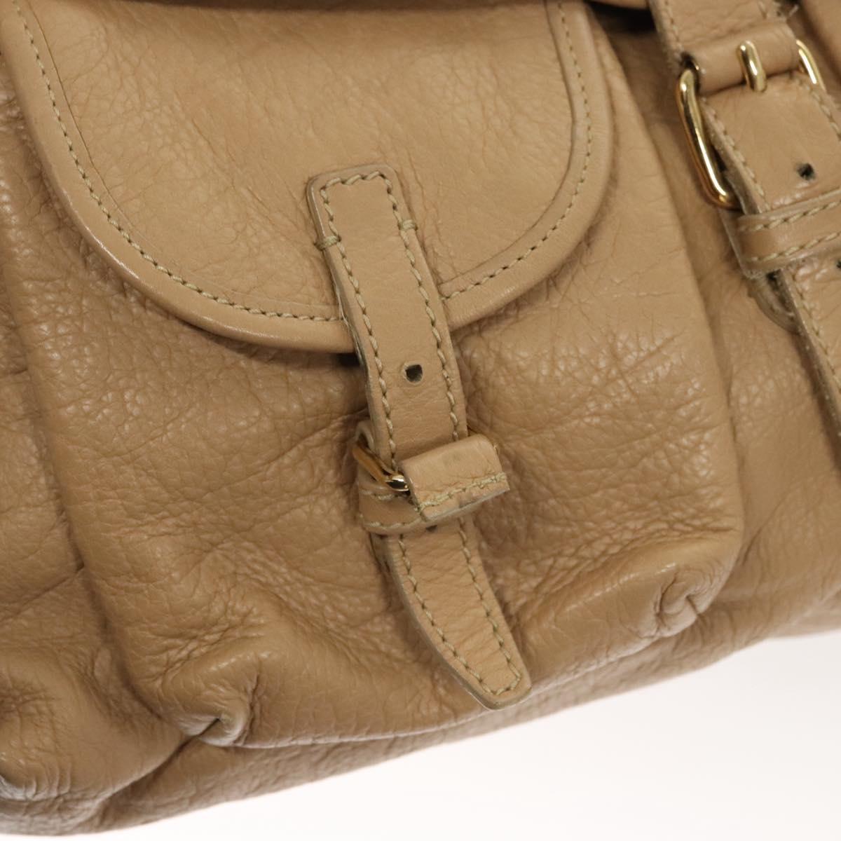 BVLGARI Shoulder Bag Leather Beige Gold Auth 124489