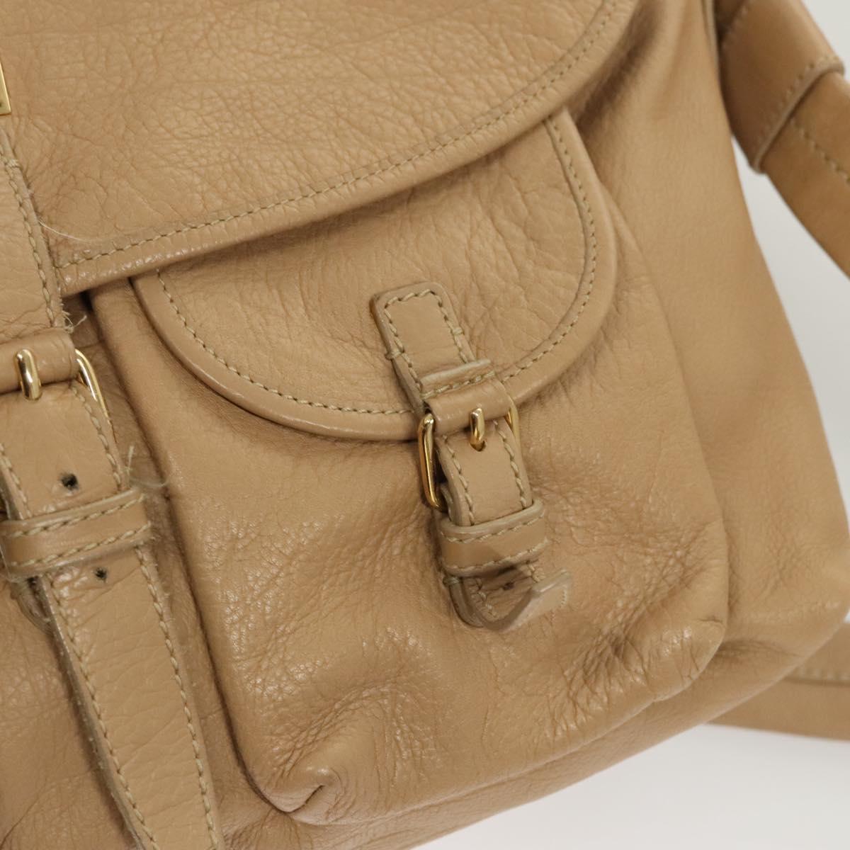 BVLGARI Shoulder Bag Leather Beige Gold Auth 124489