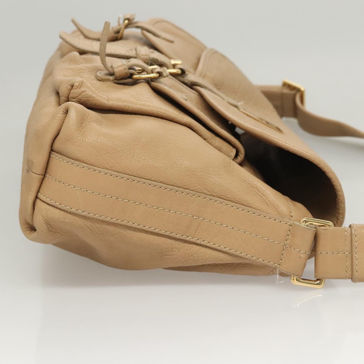 BVLGARI Shoulder Bag Leather Beige Gold Auth 124489