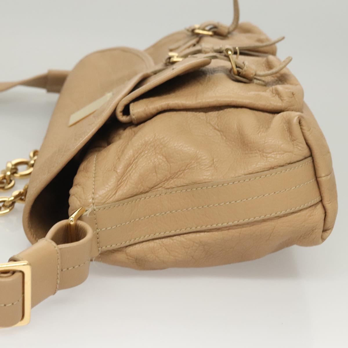 BVLGARI Shoulder Bag Leather Beige Gold Auth 124489