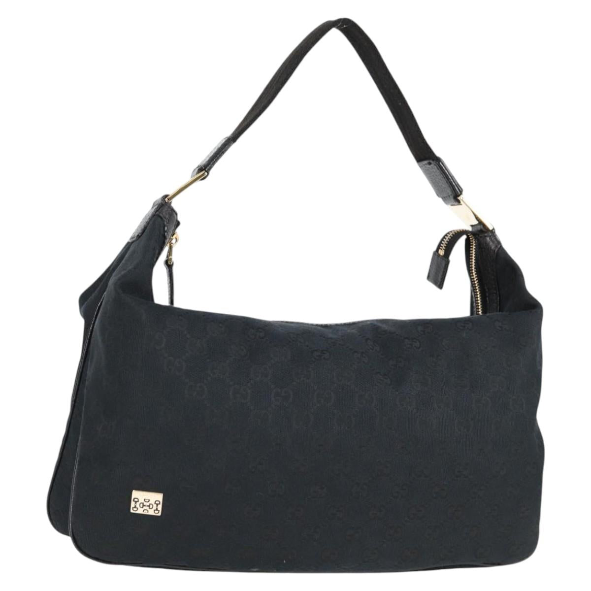 GUCCI GG Canvas Shoulder Bag Black Gold 146243 Auth 124500V