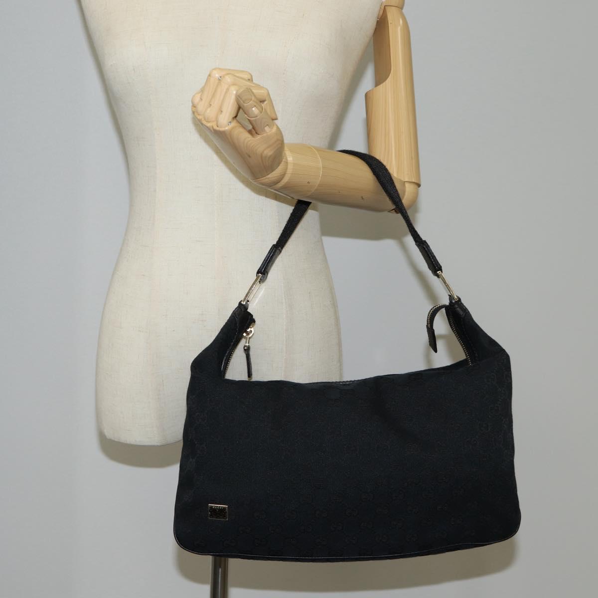 GUCCI GG Canvas Shoulder Bag Black Gold 146243 Auth 124500V