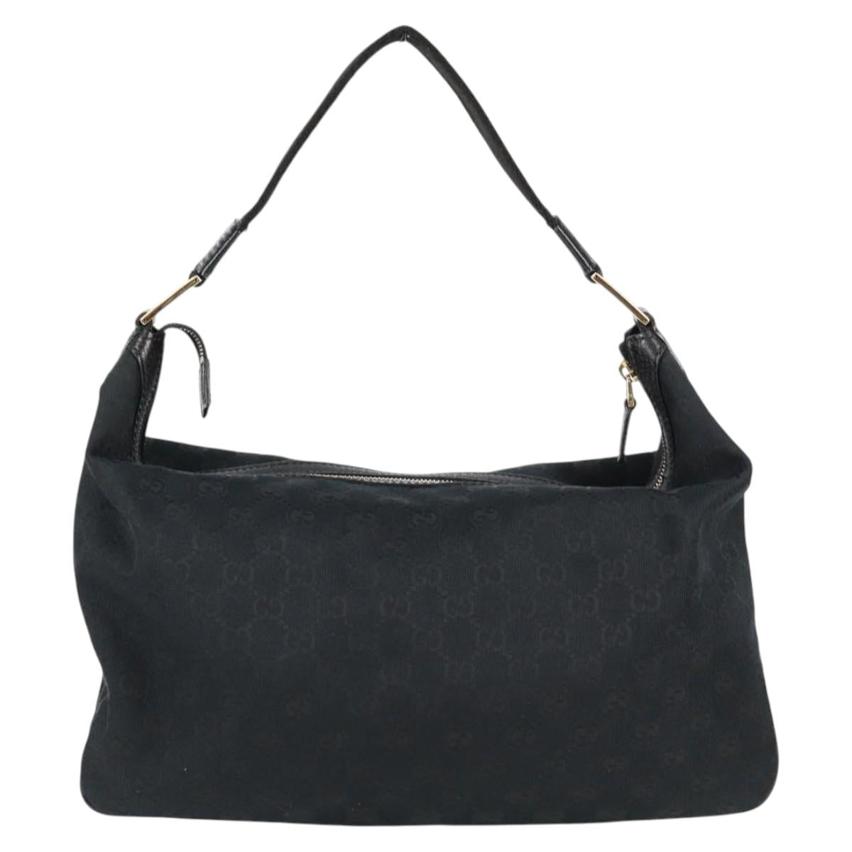 GUCCI GG Canvas Shoulder Bag Black Gold 146243 Auth 124500V