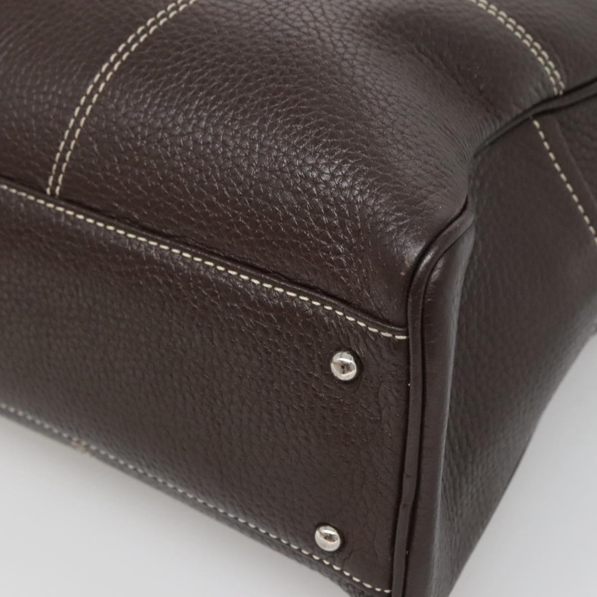 MCM Hand Bag Leather Dark Brown Silver Auth 124506