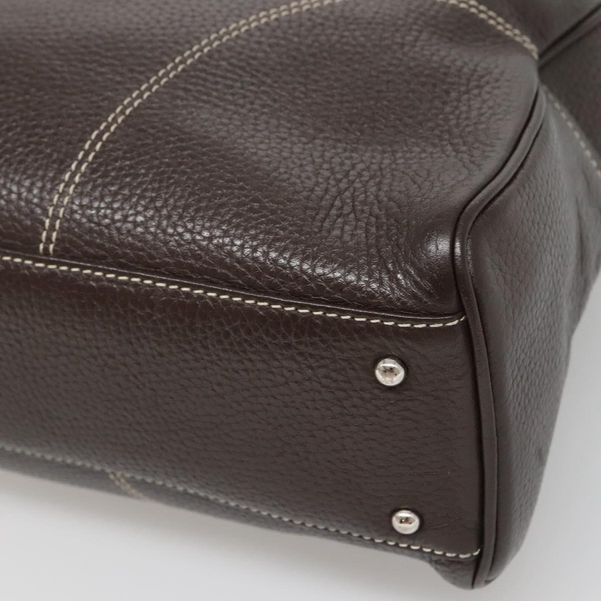 MCM Hand Bag Leather Dark Brown Silver Auth 124506