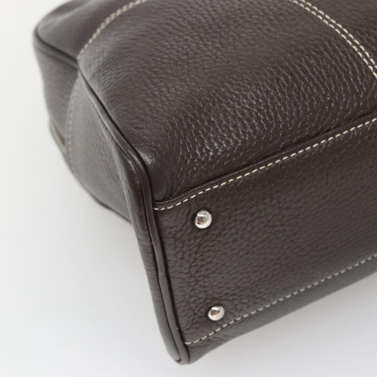 MCM Hand Bag Leather Dark Brown Silver Auth 124506