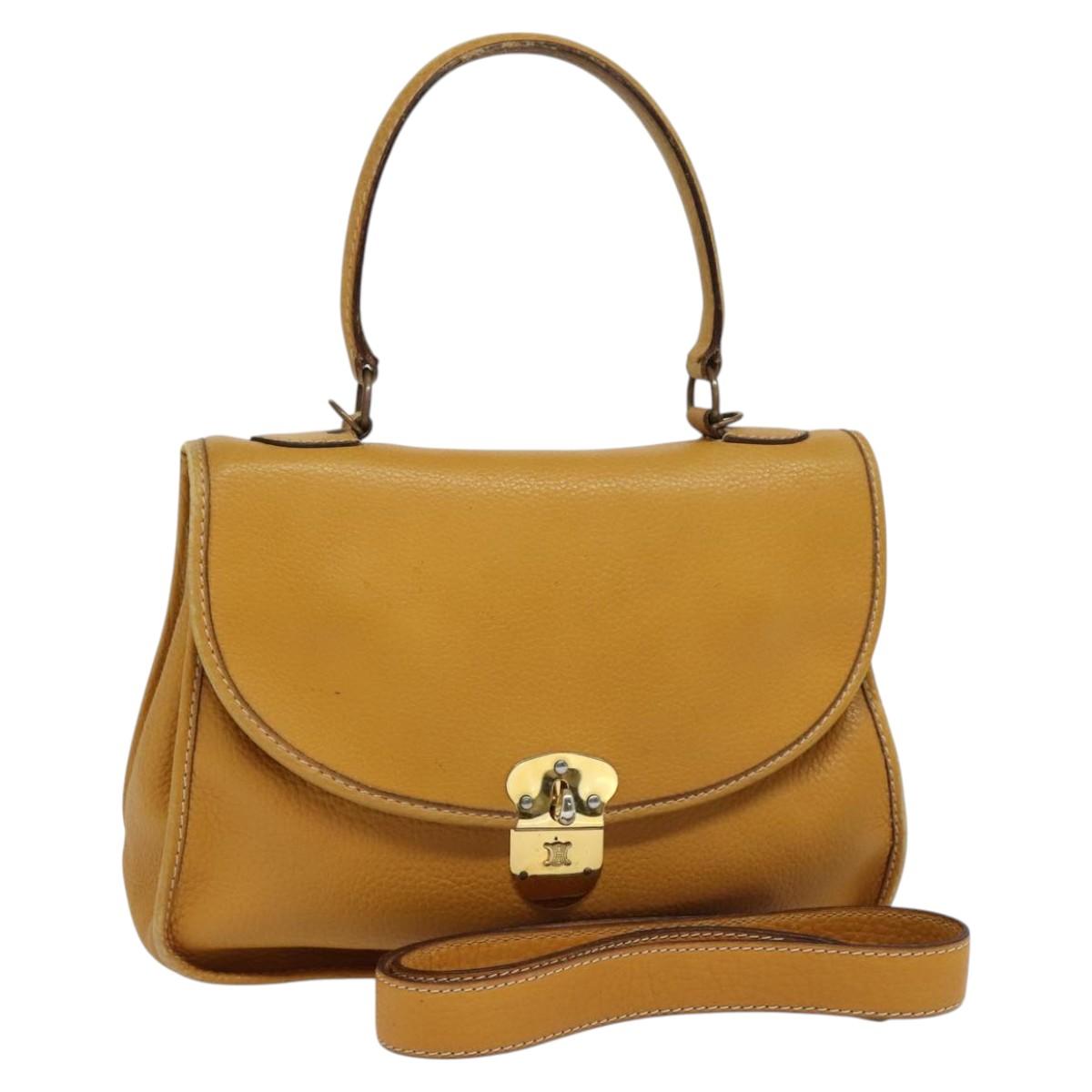CELINE Hand Bag Leather 2way Yellow Auth 124515