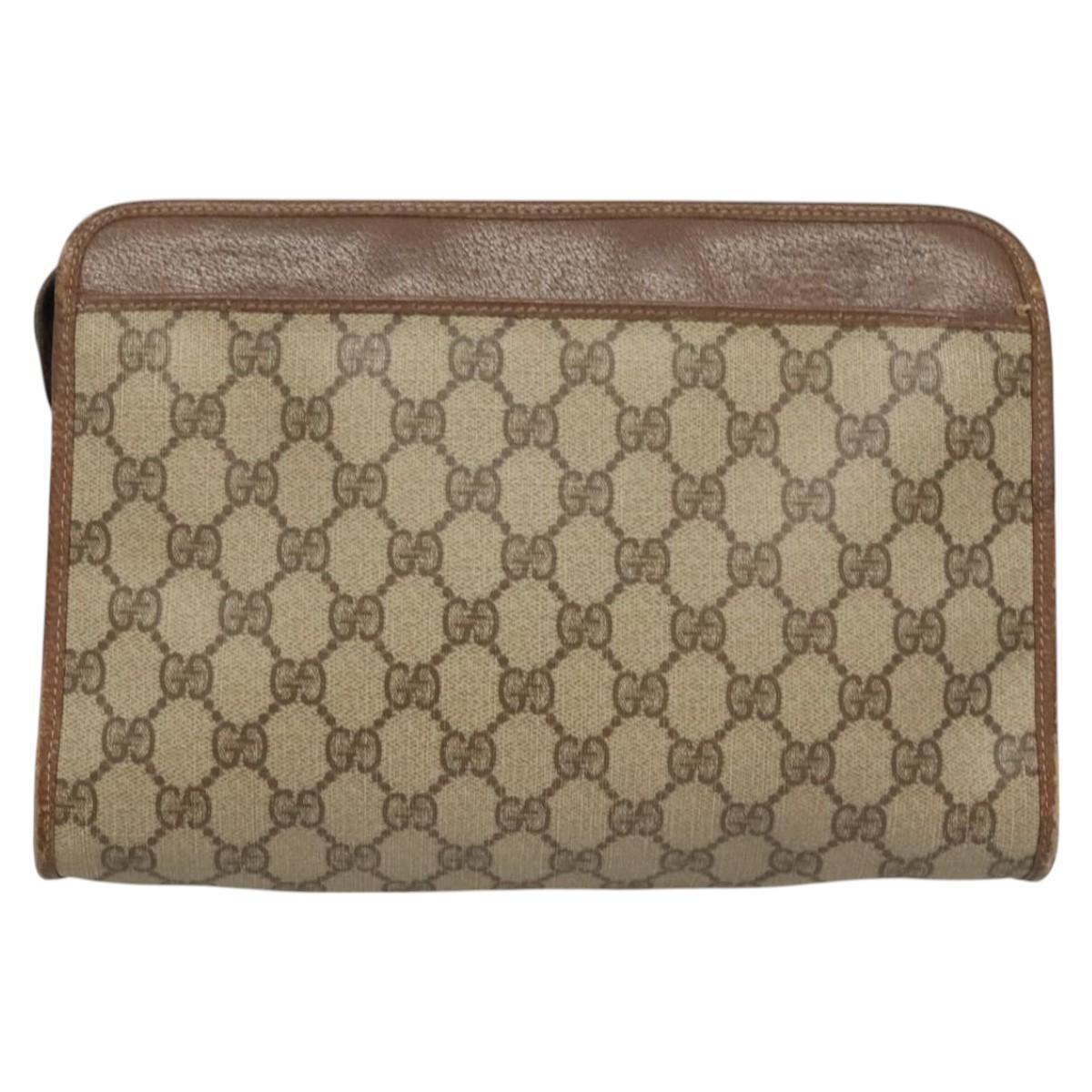 GUCCI GG Supreme Clutch Bag PVC Beige 97 01 037 Auth 124518