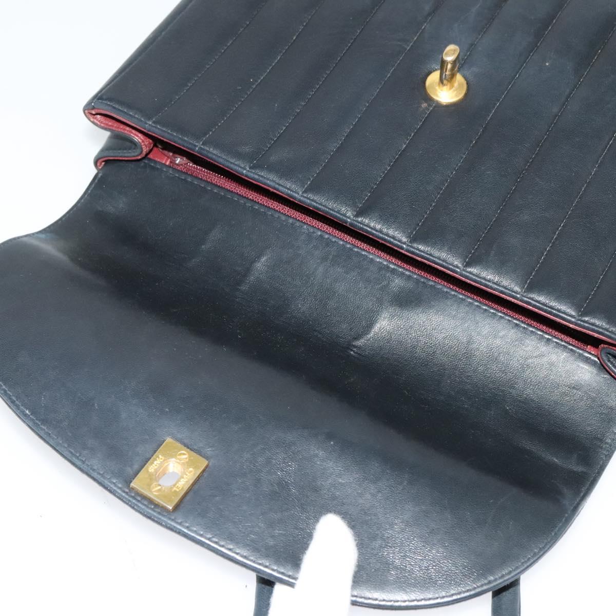 CHANEL Matelasse Mademoiselle Shoulder Bag Lamb Skin Black Gold CC Auth 124522