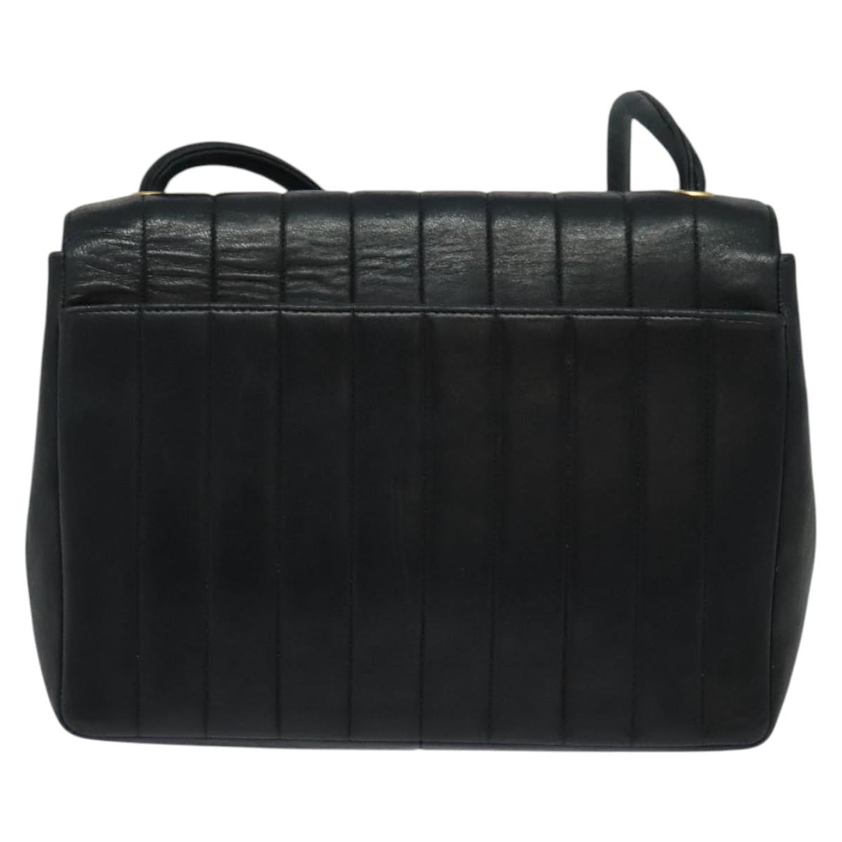 CHANEL Matelasse Mademoiselle Shoulder Bag Lamb Skin Black Gold CC Auth 124522