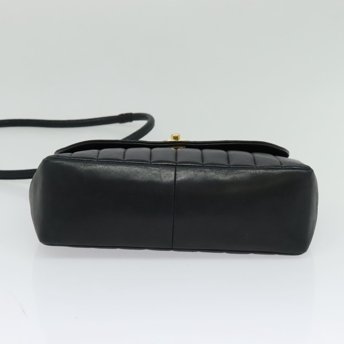 CHANEL Matelasse Mademoiselle Shoulder Bag Lamb Skin Black Gold CC Auth 124522