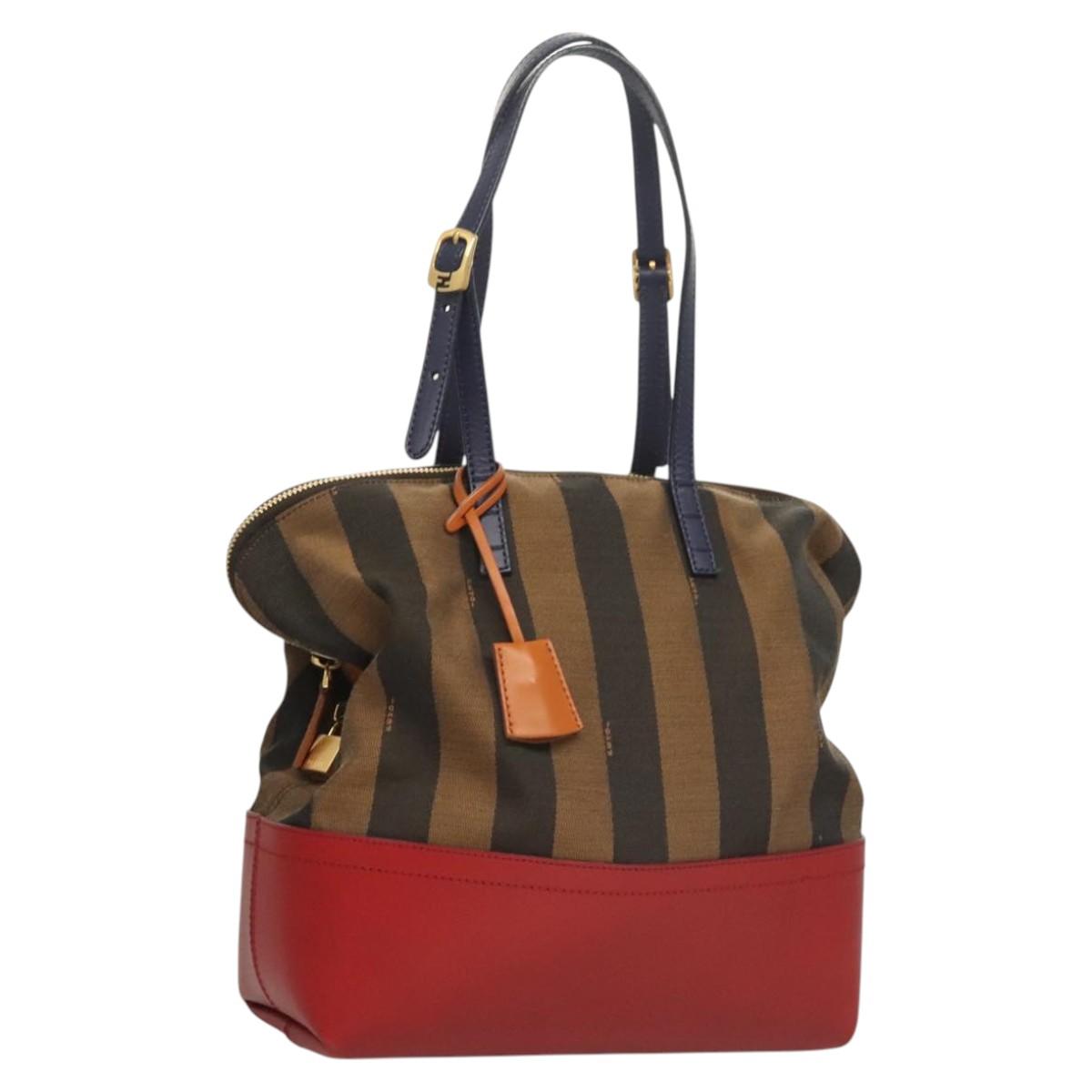 FENDI Pecan Canvas Hand Bag Brown Black Auth 124524
