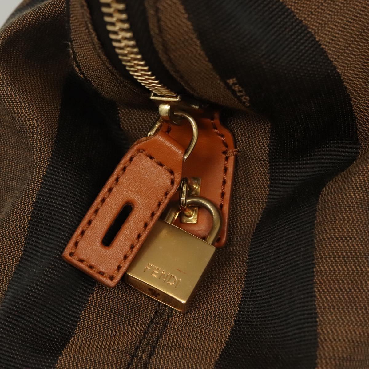 FENDI Pecan Canvas Hand Bag Brown Black Auth 124524