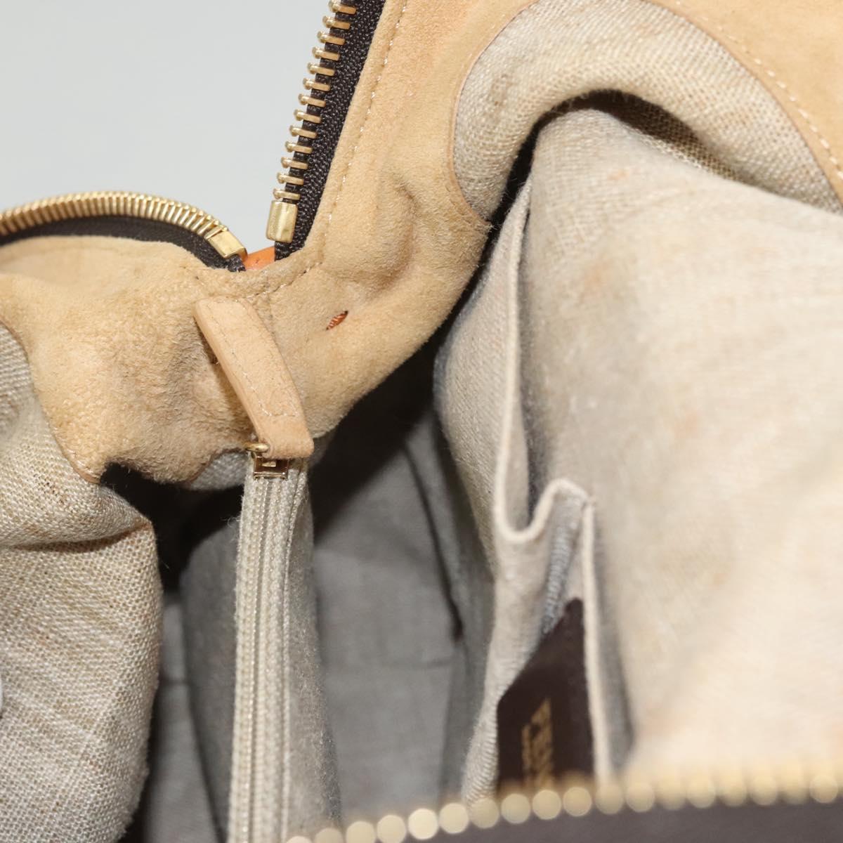 FENDI Pecan Canvas Hand Bag Brown Black Auth 124524