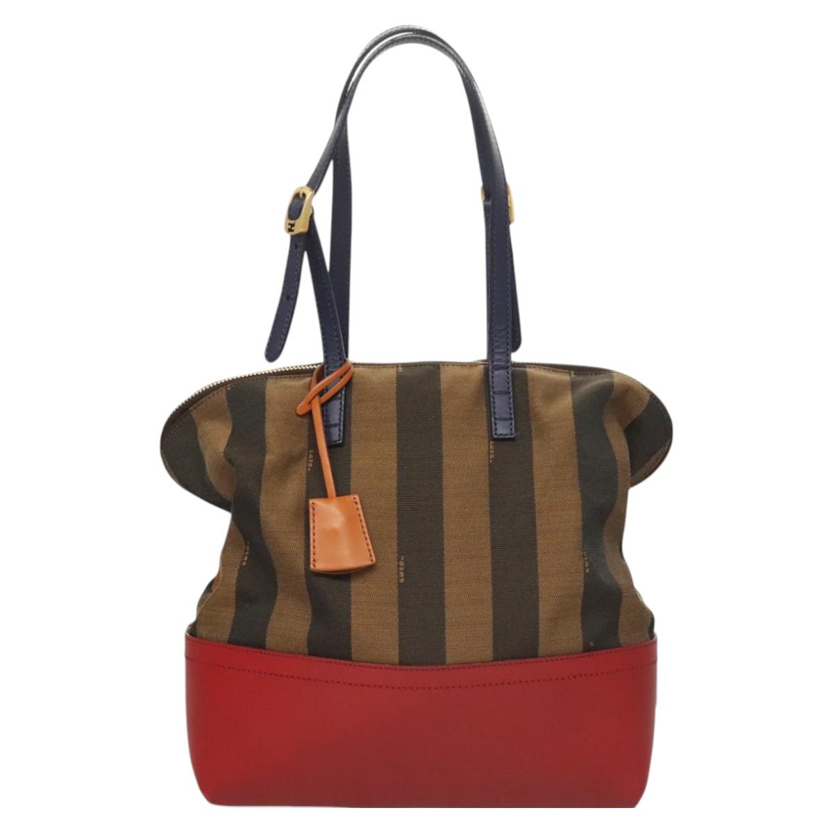 FENDI Pecan Canvas Hand Bag Brown Black Auth 124524