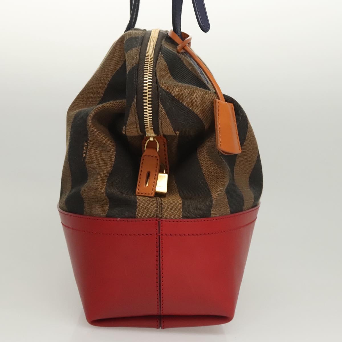 FENDI Pecan Canvas Hand Bag Brown Black Auth 124524