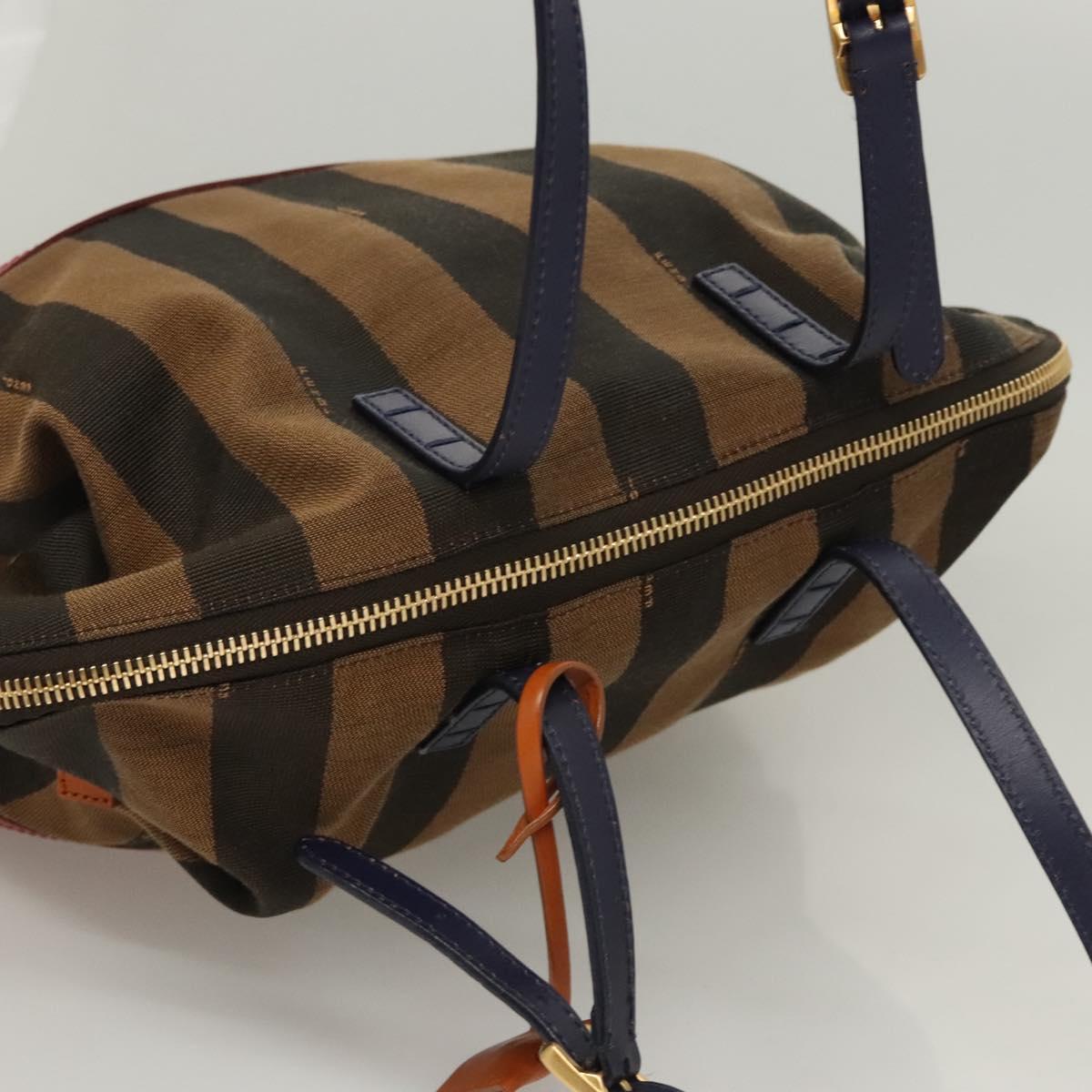FENDI Pecan Canvas Hand Bag Brown Black Auth 124524