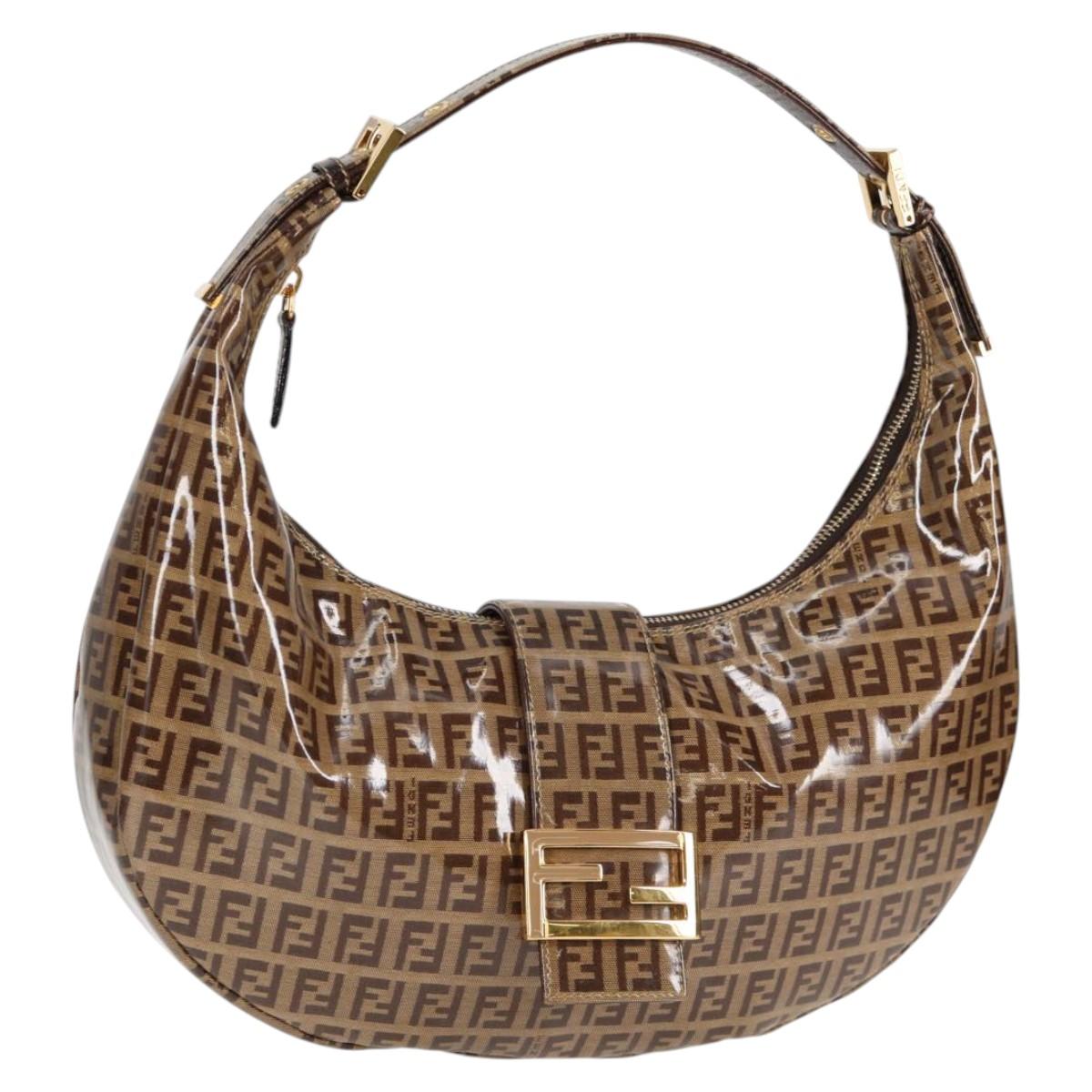 FENDI Zucchino Canvas Croissant Shoulder Bag Brown Auth 124539V