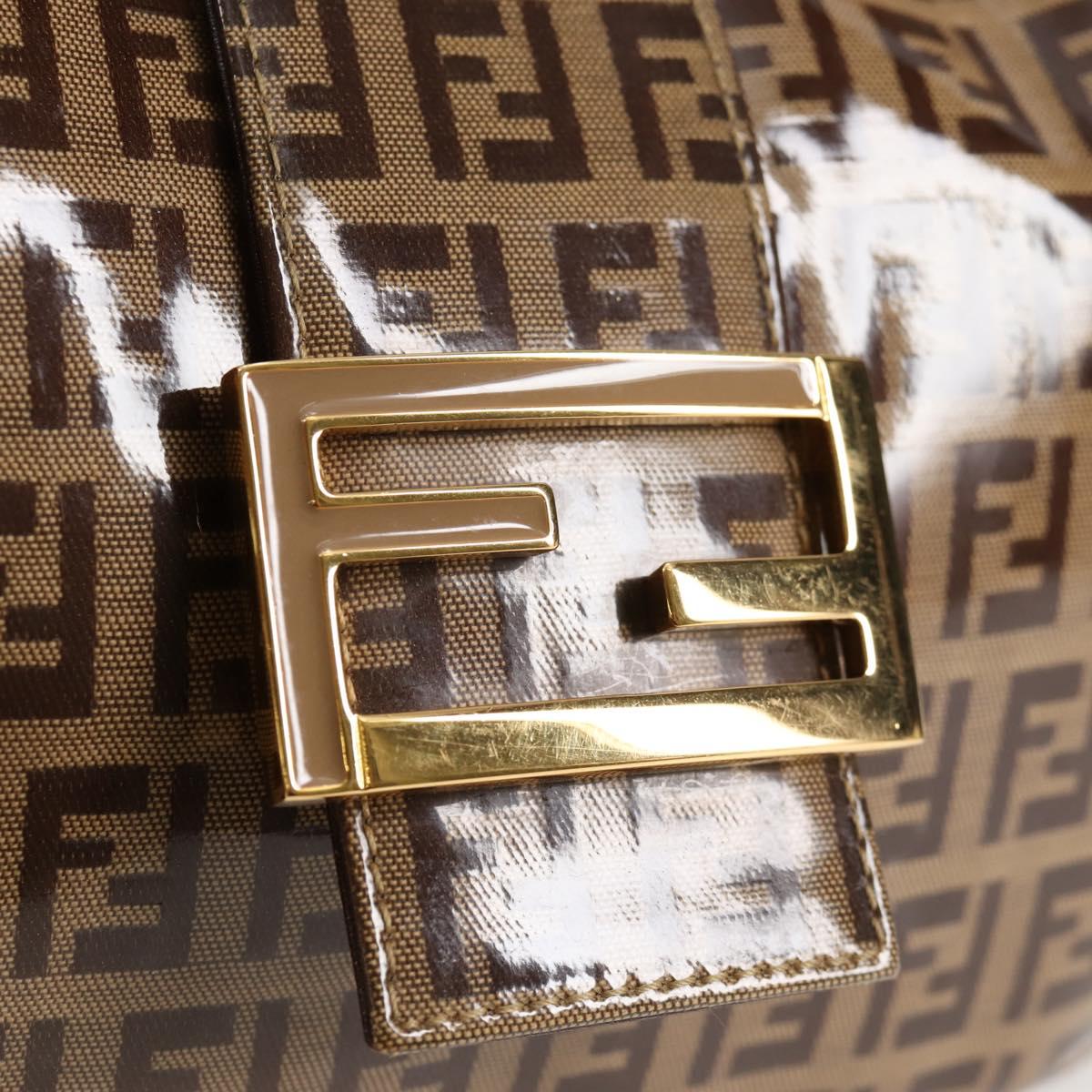 FENDI Zucchino Canvas Croissant Shoulder Bag Brown Auth 124539V
