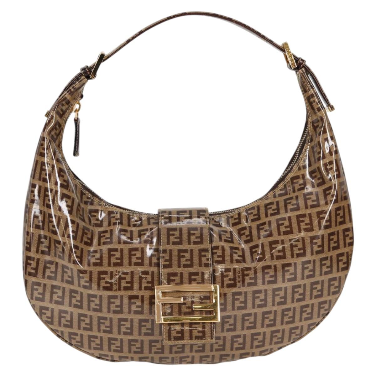 FENDI Zucchino Canvas Croissant Shoulder Bag Brown Auth 124539V