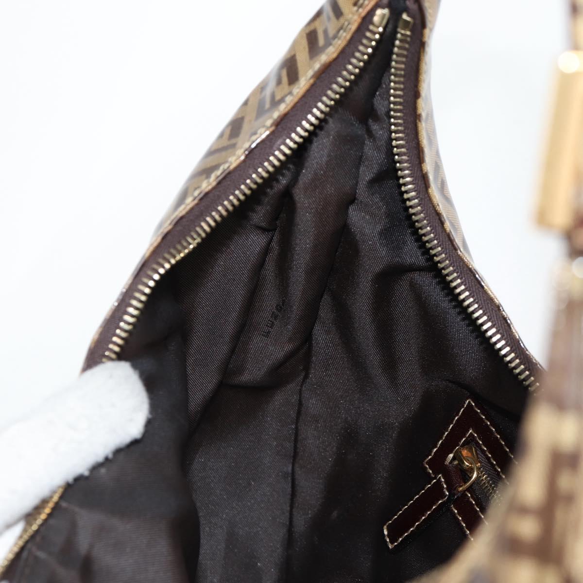 FENDI Zucchino Canvas Croissant Shoulder Bag Brown Auth 124539V