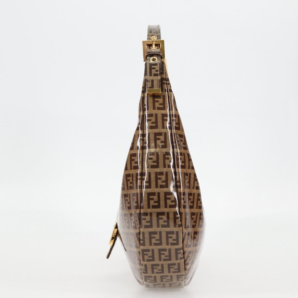 FENDI Zucchino Canvas Croissant Shoulder Bag Brown Auth 124539V