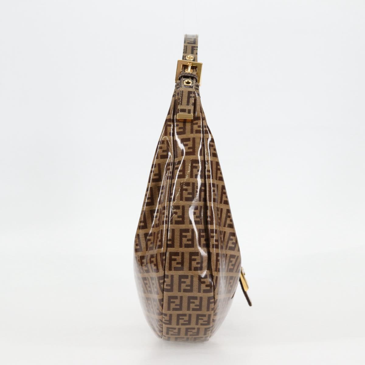 FENDI Zucchino Canvas Croissant Shoulder Bag Brown Auth 124539V