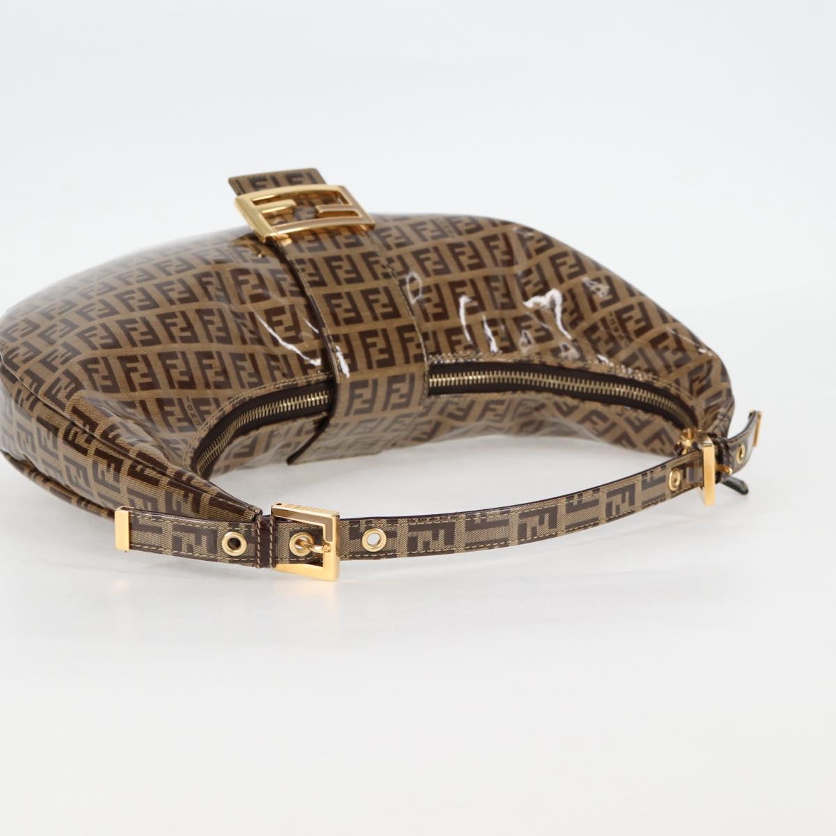 FENDI Zucchino Canvas Croissant Shoulder Bag Brown Auth 124539V