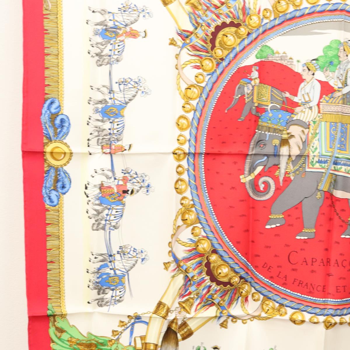 HERMES Carre 90 Scarf ""CAPARACONS DE LA FRANCE ET DE L'INDE"" Silk Auth 124561