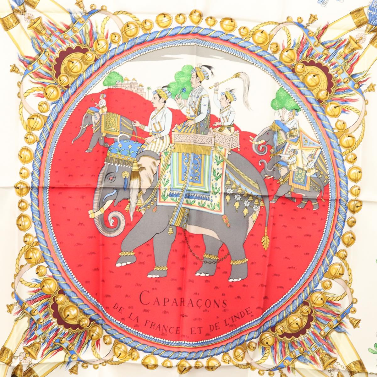 HERMES Carre 90 Scarf ""CAPARACONS DE LA FRANCE ET DE L'INDE"" Silk Auth 124561