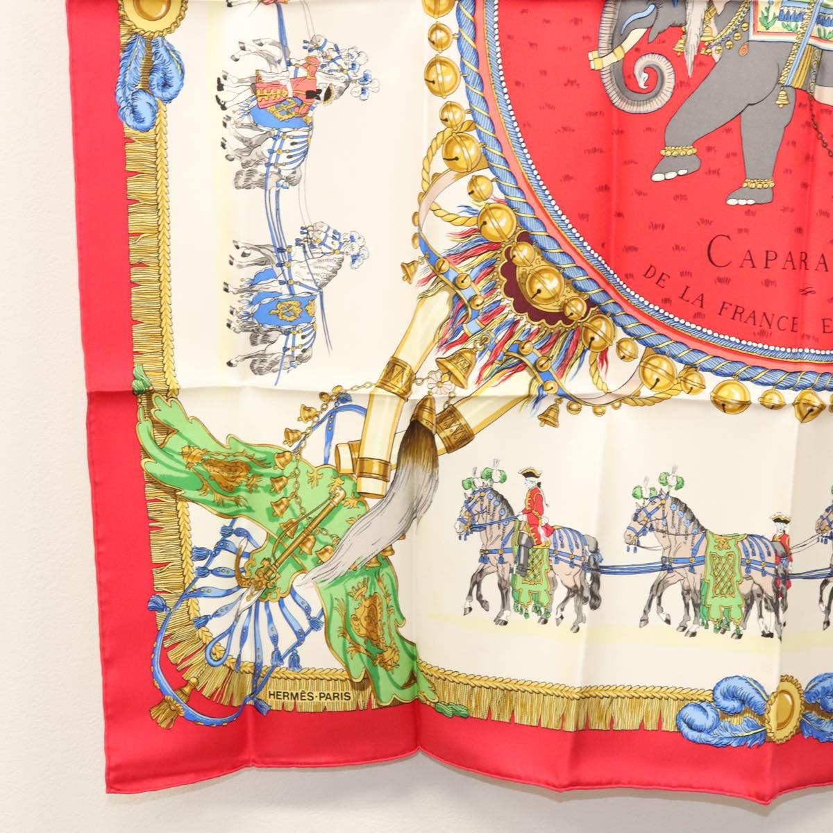 HERMES Carre 90 Scarf ""CAPARACONS DE LA FRANCE ET DE L'INDE"" Silk Auth 124561