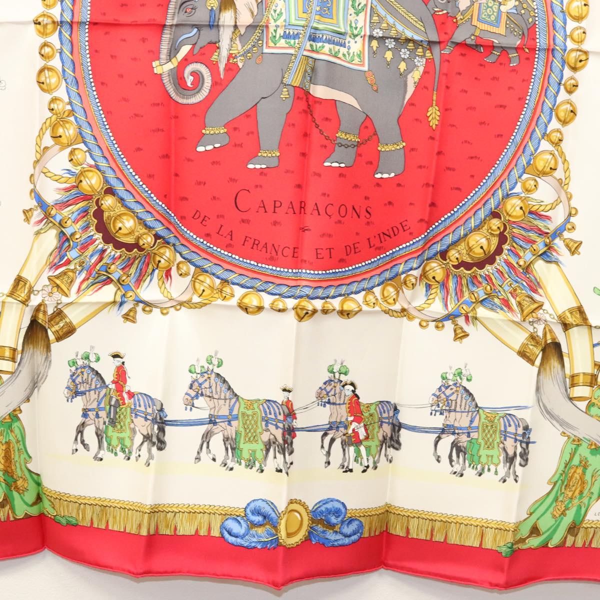 HERMES Carre 90 Scarf ""CAPARACONS DE LA FRANCE ET DE L'INDE"" Silk Auth 124561