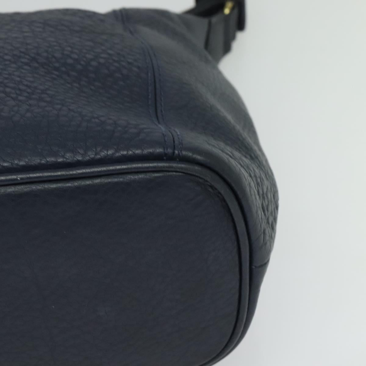 Coach Shoulder Bag Leather Navy Gold Auth 124594