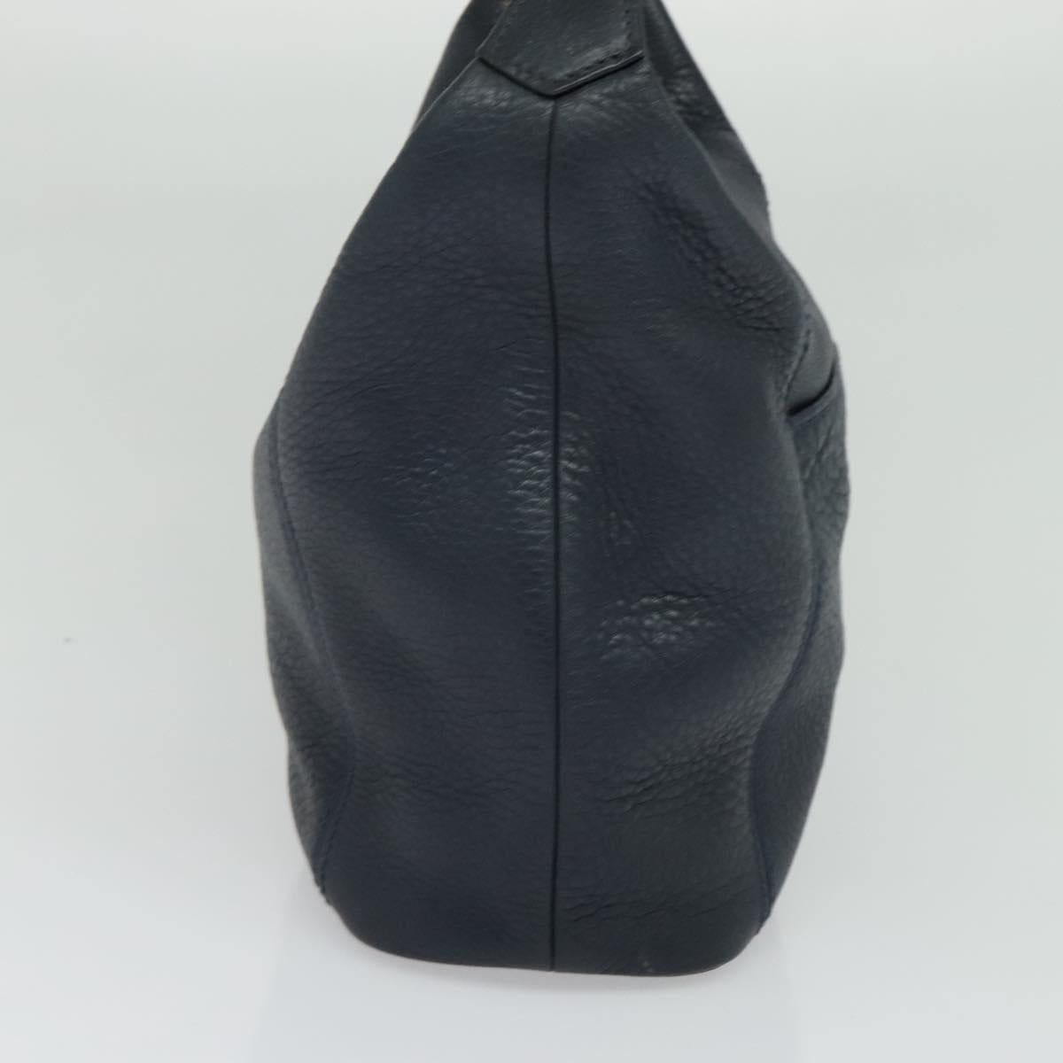 Coach Shoulder Bag Leather Navy Gold Auth 124594