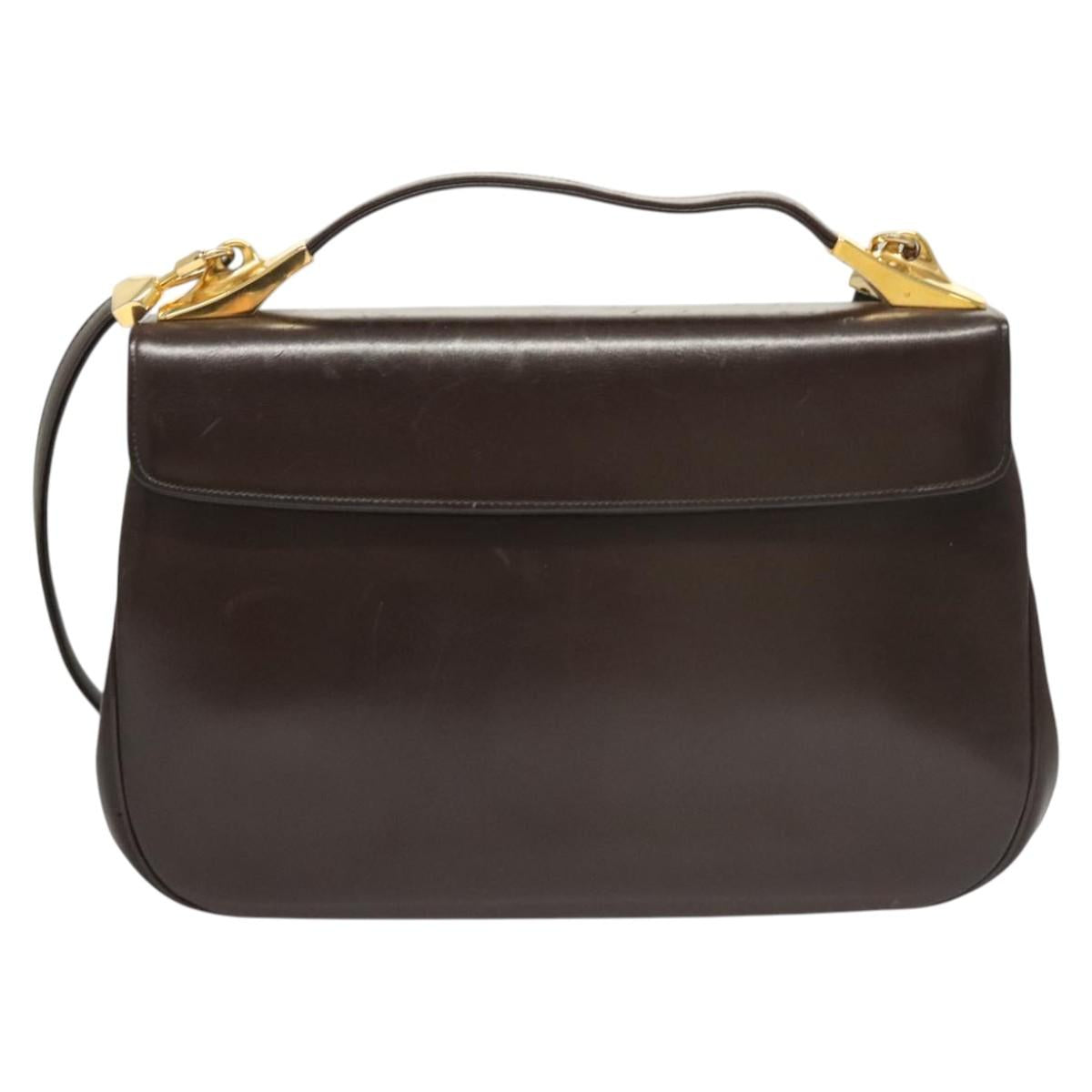 Christian Dior Hand Bag Leather 2way Brown Gold Auth 124602