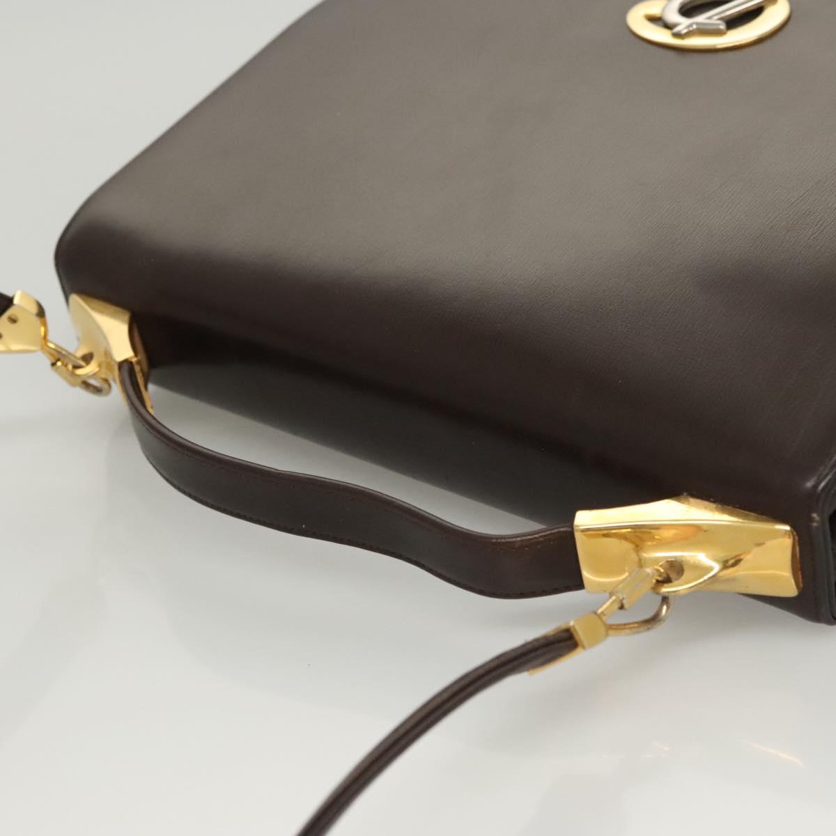 Christian Dior Hand Bag Leather 2way Brown Gold Auth 124602