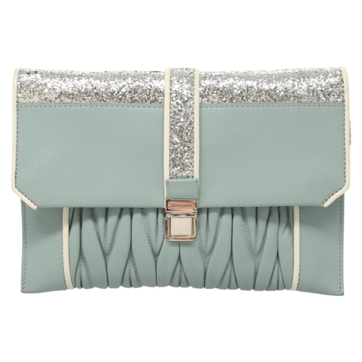 Miu Miu Matelasse Chain Shoulder Bag Leather Light Blue Silver Auth 124604