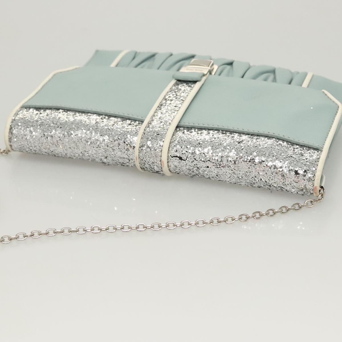 Miu Miu Matelasse Chain Shoulder Bag Leather Light Blue Silver Auth 124604