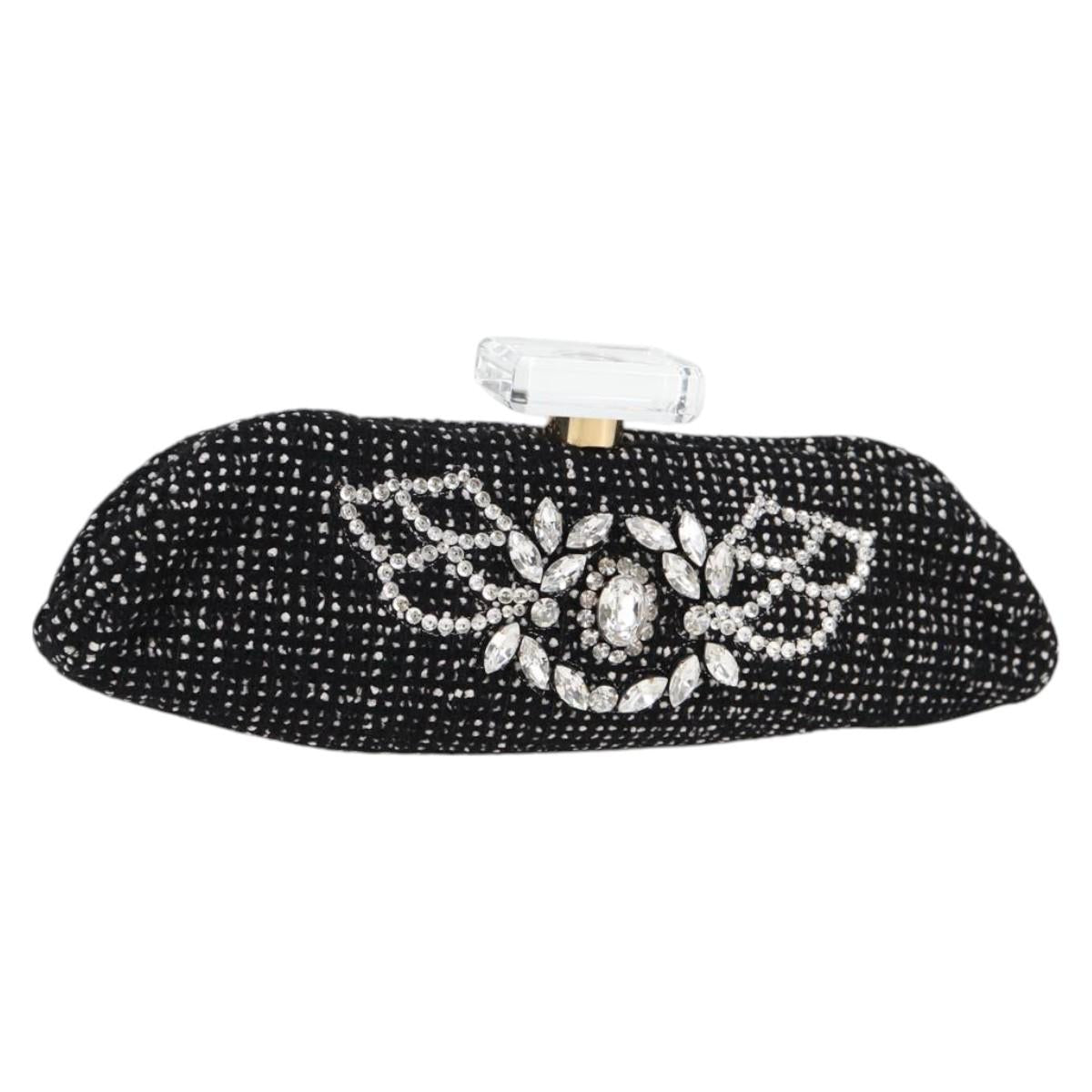 CHANEL Clutch Bag Tweed Black Gold CC Auth 124606AV