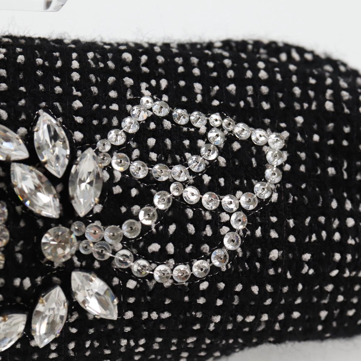 CHANEL Clutch Bag Tweed Black Gold CC Auth 124606AV