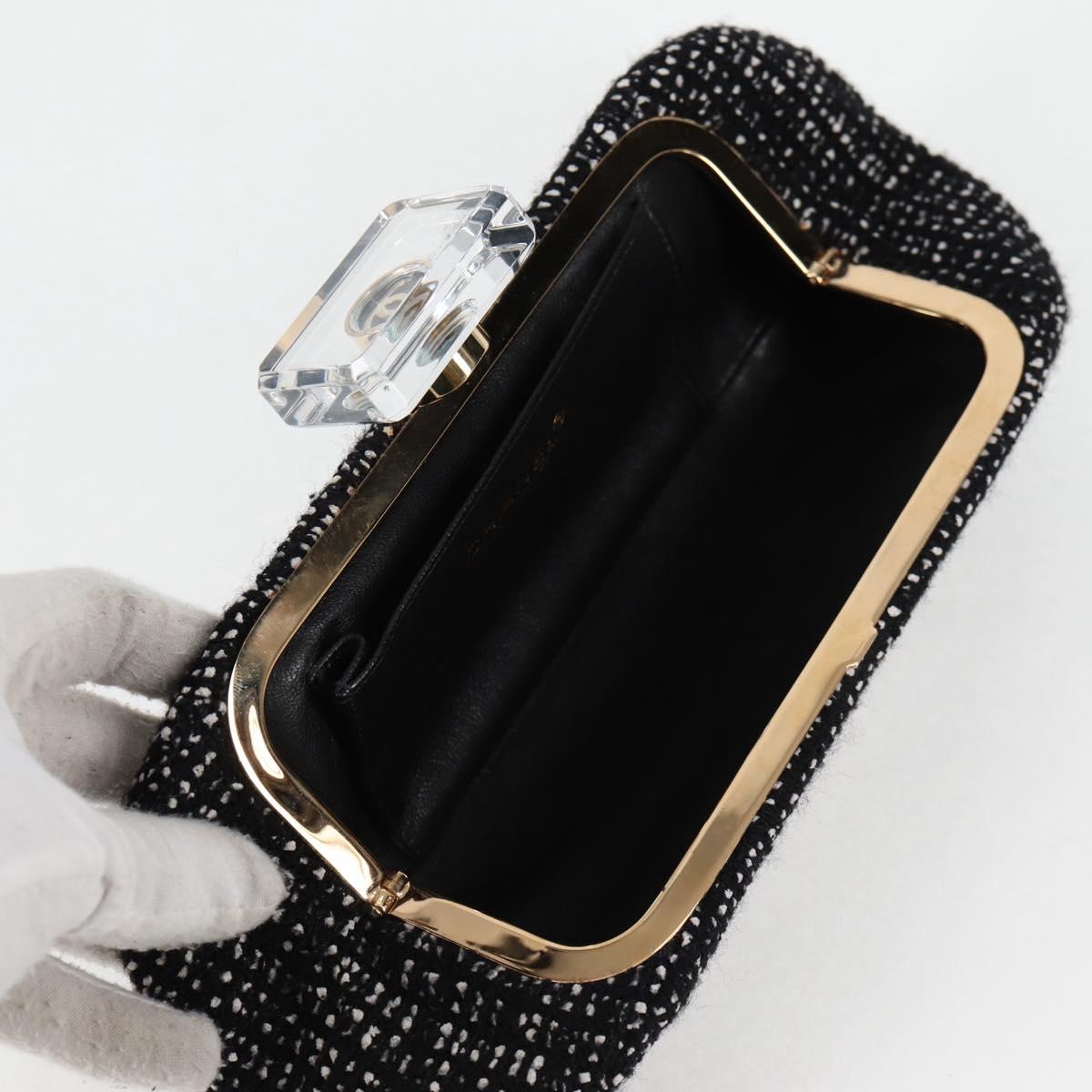 CHANEL Clutch Bag Tweed Black Gold CC Auth 124606SAV