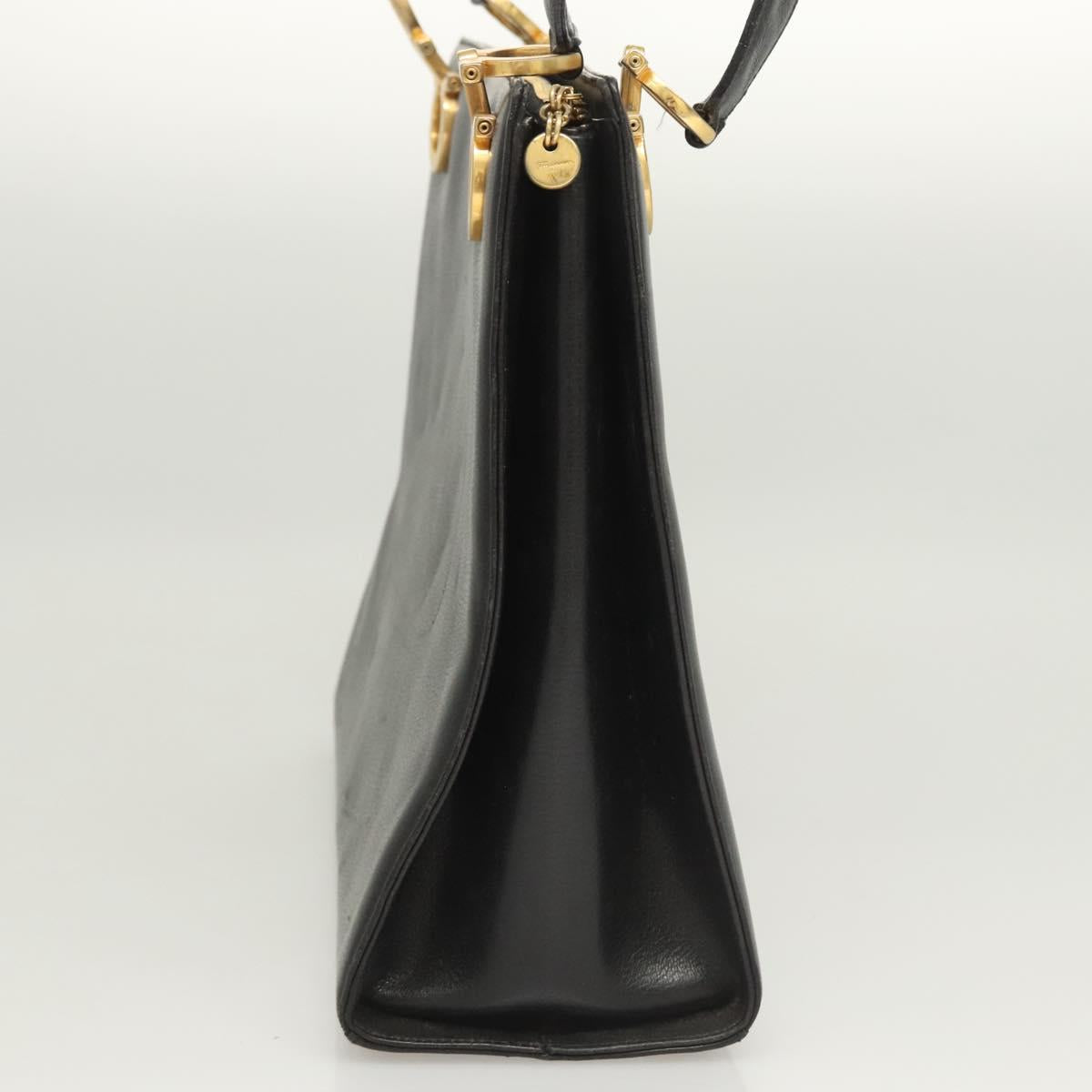 Salvatore Ferragamo Gancini Shoulder Bag Leather Black Gold Auth 124607