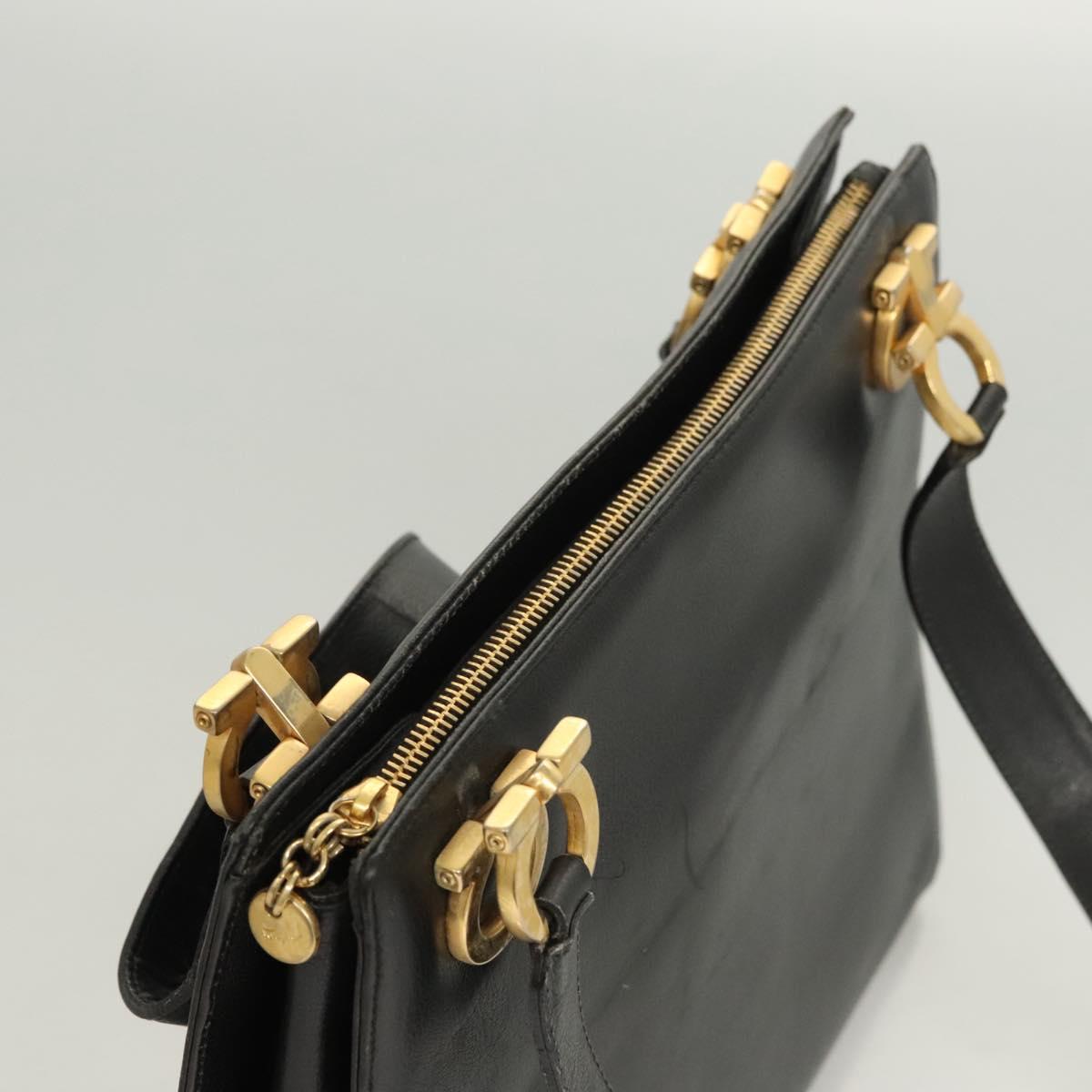 Salvatore Ferragamo Gancini Shoulder Bag Leather Black Gold Auth 124607