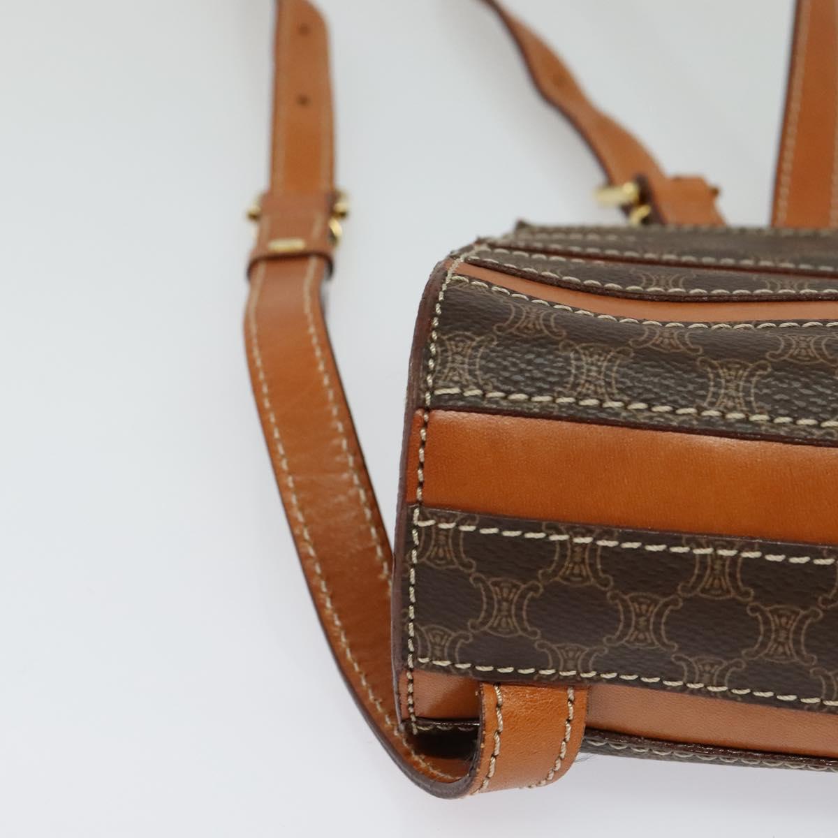 CELINE Macadam Canvas Backpack PVC Leather Brown Gold Auth 124609