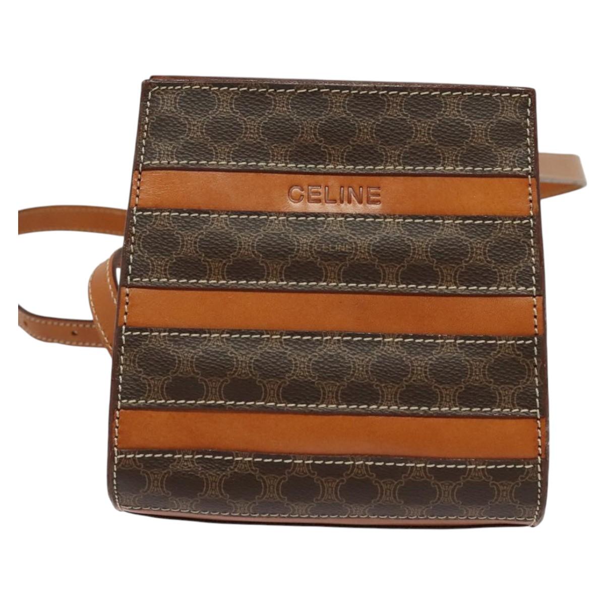 CELINE Macadam Canvas Backpack PVC Leather Brown Gold Auth 124609