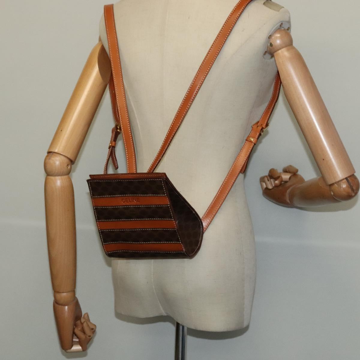 CELINE Macadam Canvas Backpack PVC Leather Brown Gold Auth 124609
