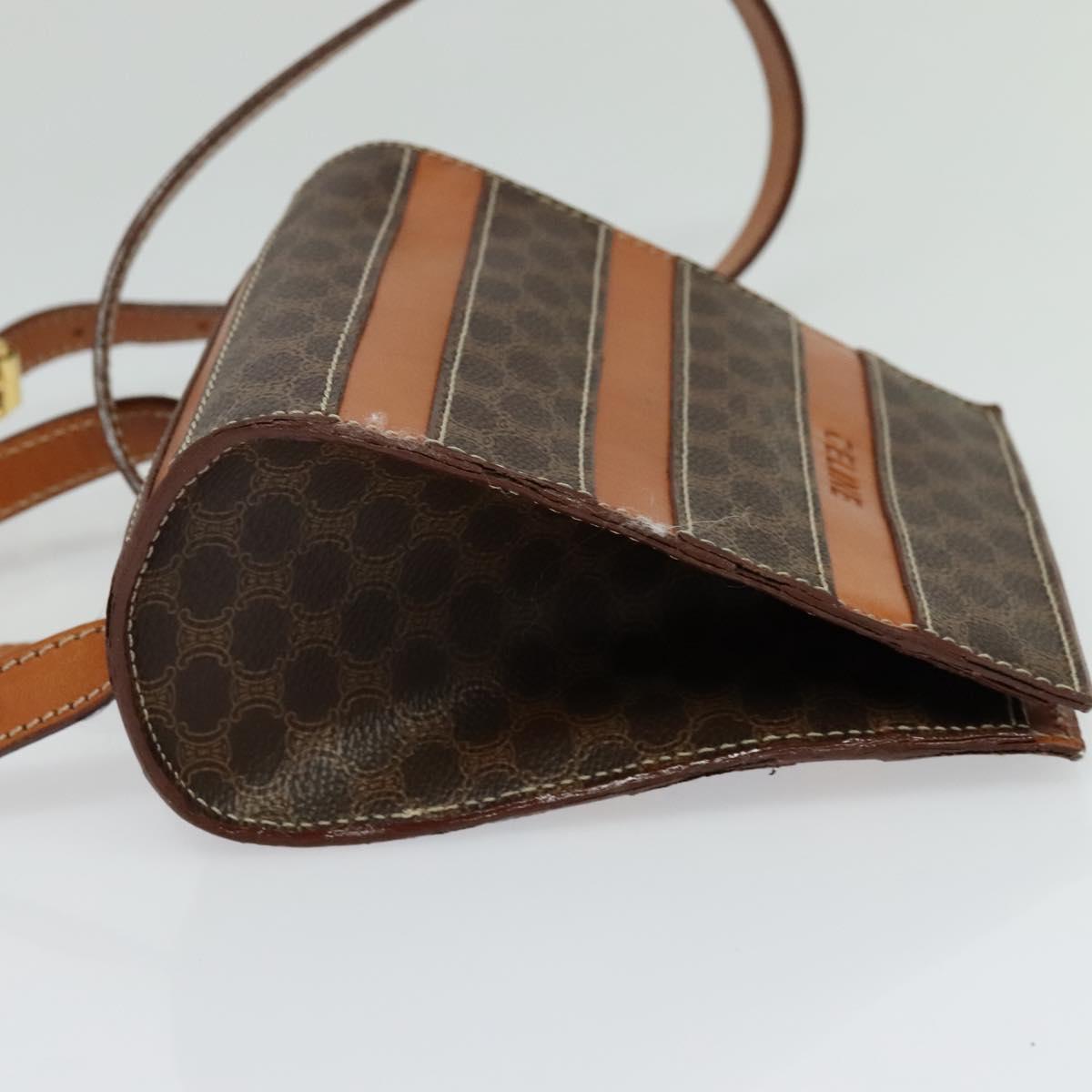 CELINE Macadam Canvas Backpack PVC Leather Brown Gold Auth 124609