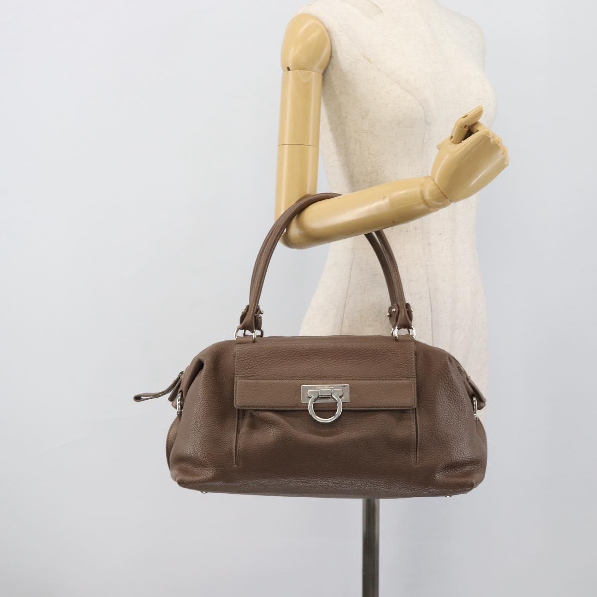 Salvatore Ferragamo Gancini Shoulder Bag Leather Brown Gold Auth 124617